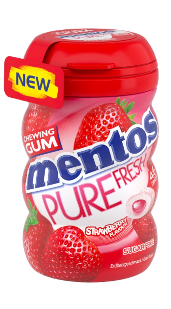 Mentos Gum  Pure Fresh Strawb.  90g  Bottle x 6