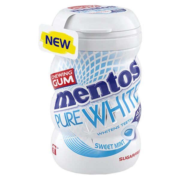 Mentos Gum Pure White Sweetmint 90g Bottle x 6