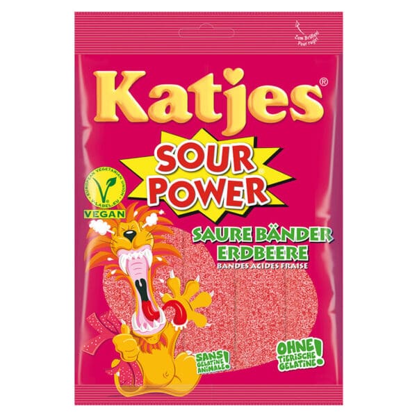 Katjes Sour Power Bänder Erdbeere 200 Gramm